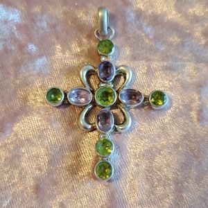 sterling silver amethyst & peridot cross pendant
